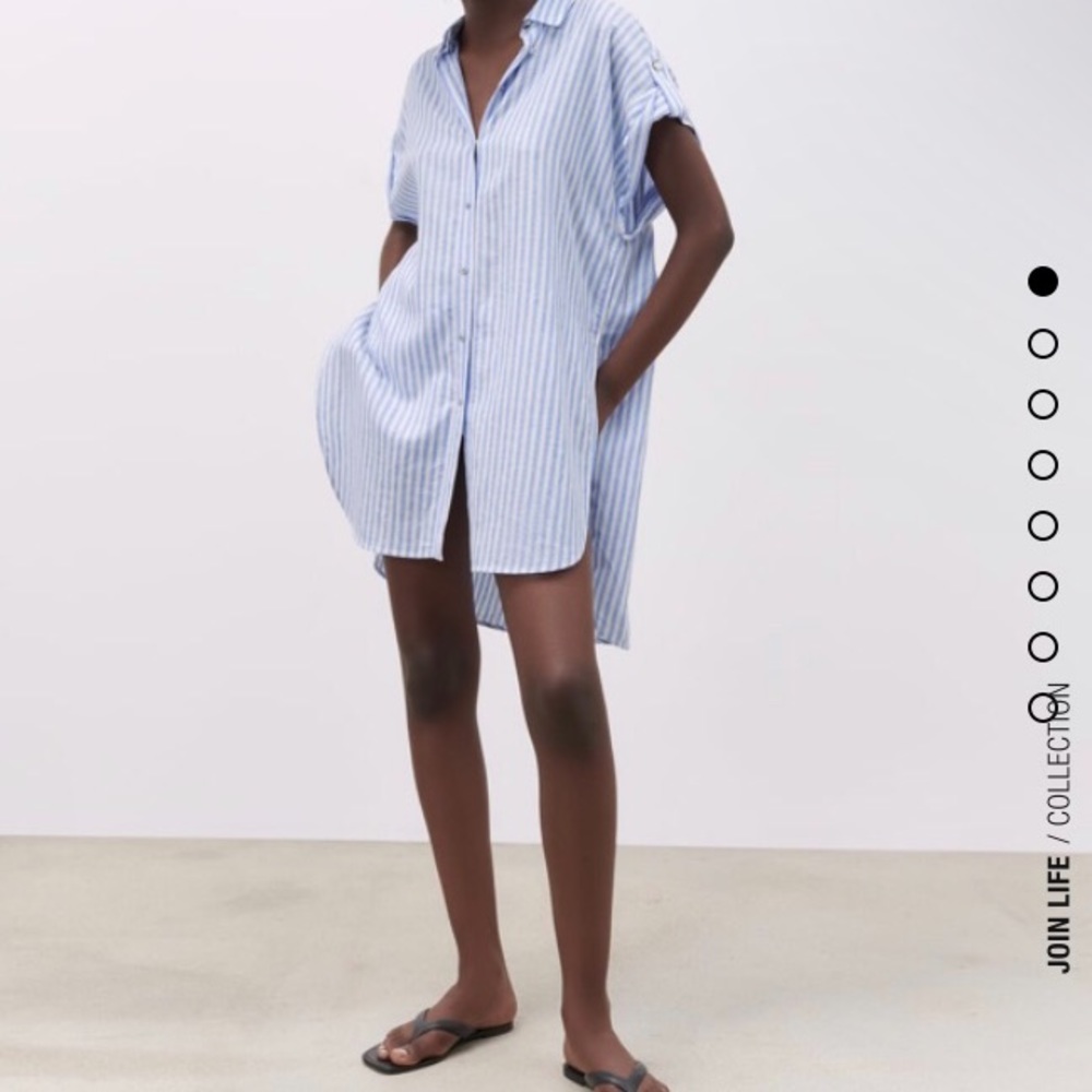 New Zara oversized linen blue stripped blend shirt